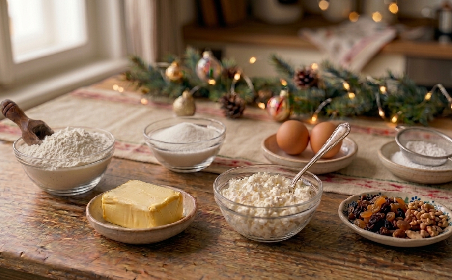Suroviny pro tvarohovou vánočku do formy