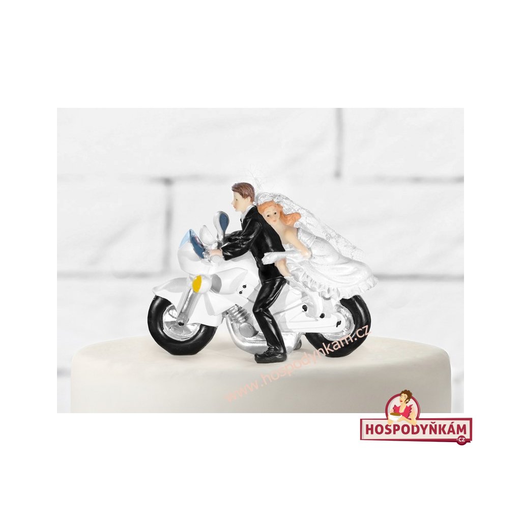 Figurka na dort - nevěsta a ženich na motorce