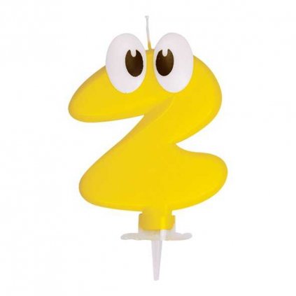 Dortová svíčka číslo 2 (žlutá s očima)