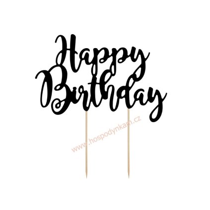 Zapichovací dekorace Happy Birthday černá