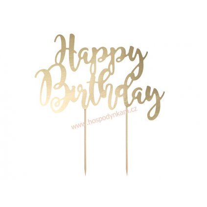 Zapichovací dekorace Happy Birthday zlatá