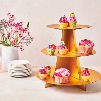 FunCakes Stojan na cupcakes 3 patra zlatý