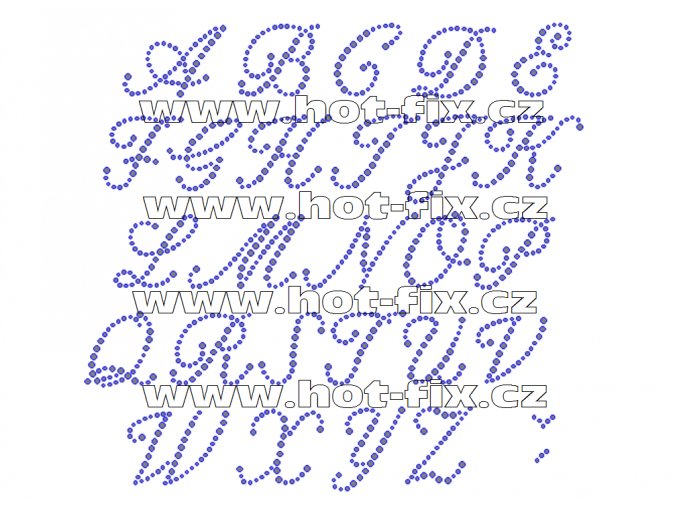 F012 - nažehlovací kamínkový potisk na textil písmena abecedy, výška cca 3,4-3,9cm