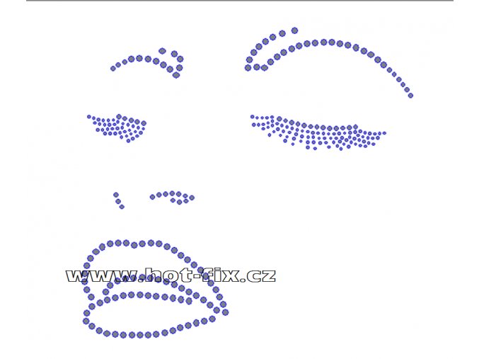 S053 - obličej nažehlovací hot-fix kamínková aplikace na textil, rozměry cca 20,0x18,8cm