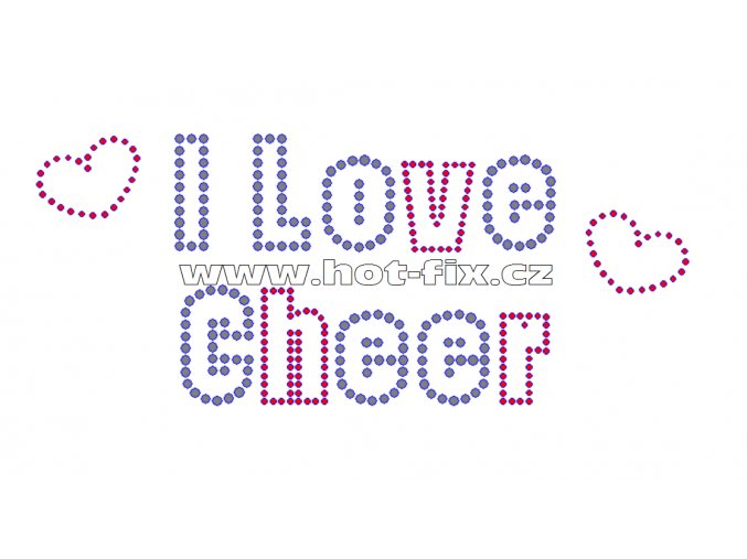 C118 - I love cheer hot-fix kamínkový potisk na tričko, textil, rozměry cca 19,0x8,0cm