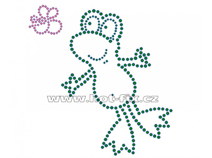 ZB002-A - žába nažehlovací hot-fix kamínkový potisk na textil, rozměry cca 13,0x13,7cm