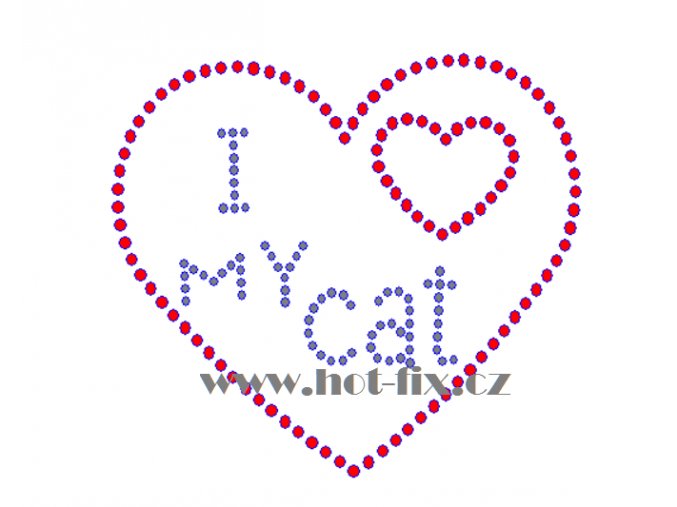 SB038 I love my cat hot fix nažehlovací kamínková aplikace na triko, textil hot fix kameny