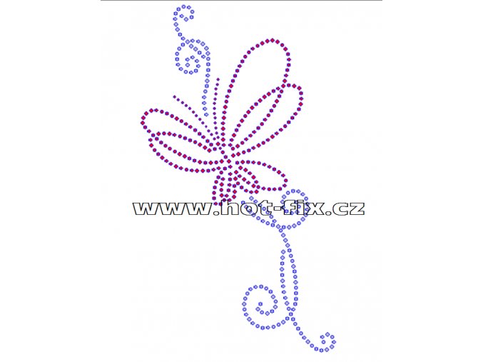 A078 - abstraktní motýl nažehlovací hot-fix kamínková aplikace na textil, rozměry cca 13,6x24,2cm