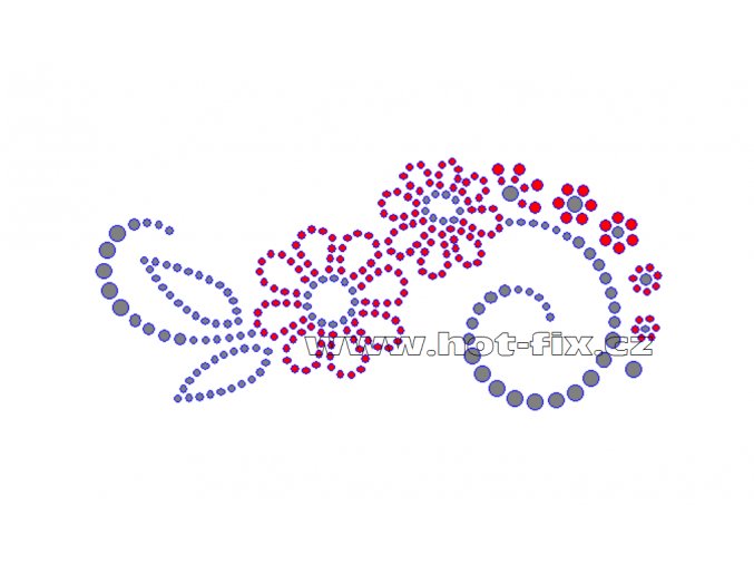 K039-L - květinový motiv nažehlovací aplikace na textil z hot-fix kamínků, rozměry cca 13,8x6,2cm