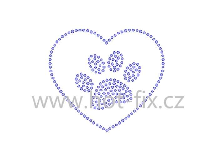 ZP029 pes love dog srdce tlapka nažehlovací hot fix kamínkový potisk na tričko, textil hot fix kameny