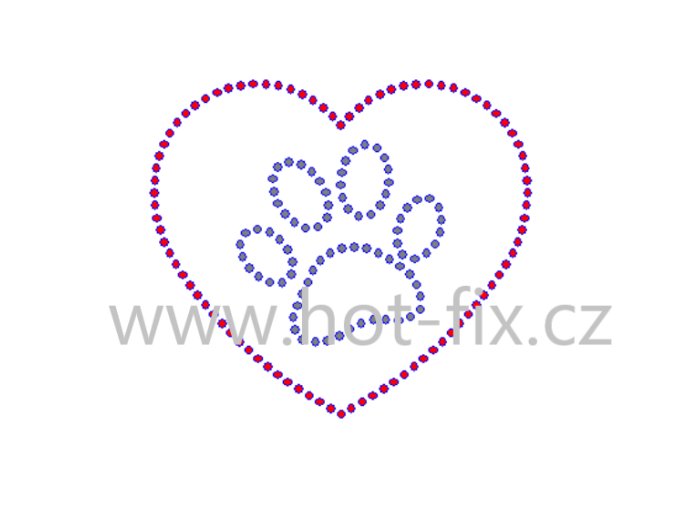 ZP030 pes love dog srdce tlapka nažehlovací hot fix kamínkový potisk na tričko, textil hot fix kameny