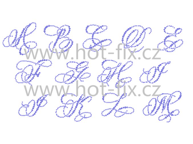 FM006 písmena abecedy A M monogramy nažehlovací hot fix kamínkový potisk na textil hot fix kameny