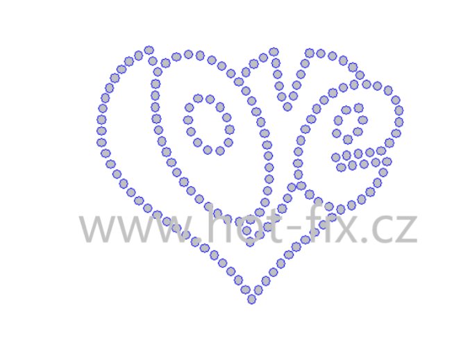 VAL015 love nažehlovací hot fix kamínkový potisk na tričko, textil hot fix kameny