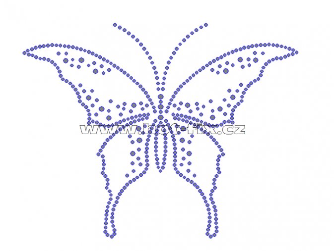ZM006 - motýl nažehlovací hot-fix kamínková aplikace na textil, rozměry cca 15,3x12,0cm