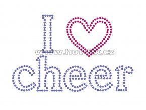 C119-A - I love cheer hot-fix kamínková aplikace na tričko, textil, rozměry cca 18,2x11,6cm