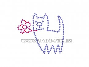 ZA002 - kočka s kytkou nažehlovací hot-fix kamínkový potisk na tričko, rozměry cca 7,5x6,4cm