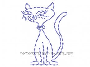ZA011 - kočka nažehlovací hot-fix kamínková aplikace na textil, cca rozměry 8,9x12,3cm