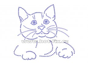 ZA022 - kočka hot-fix nažehlovací kamínková aplikace na textil, cca rozměry 19,2x17,5cm
