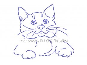 ZA022 - kočka hot-fix nažehlovací kamínková aplikace na textil, cca rozměry 19,2x17,5cm