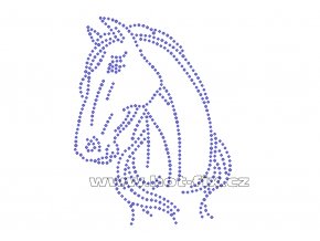 ZK013 hlava koně nažehlovací potisk na triko, textil skleněné hot fix kamínky