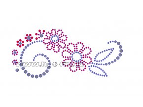 K039-P - květinový motiv nažehlovací aplikace na textil z hot-fix kamínků, rozměry cca 13,8x6,2cm