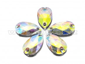 našívací kámen epoxy slza 10,5x18mm barva 201 AB Crystal stříbrná s duhovým efektem