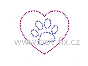 ZP030 pes love dog srdce tlapka nažehlovací hot fix kamínkový potisk na tričko, textil hot fix kameny