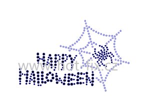 SP020 Happy Halloween nažehlovací hot fix kamínkový potisk na tričko, textil hot fix kamínky