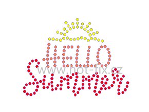 SM031 Hello Summer léto moře nažehlovací hot fix kamínkový potisk na tričko, textil hot fix kameny