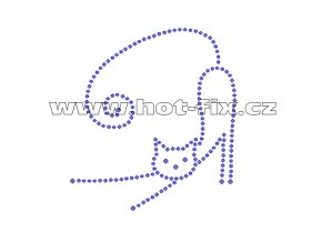 ZA020 - kočka nažehlovací hot-fix kamínková aplikace na textil, rozměry cca 8,9x9,8cm