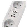 Bílý prodlužovací kabel 2m, 2 zásuvky + 2×USB A, 1×USB C