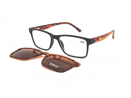 Dioptrické brýle V3050 / +2,50 black/brown flex + polarizační klip