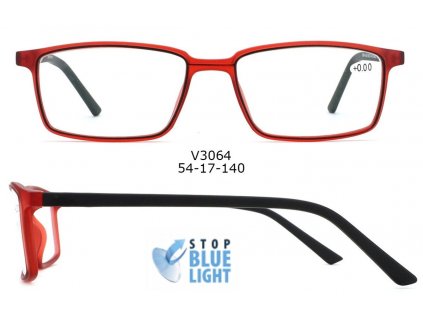 Brýle na počítač V3064  s Blue light filtrem / +3,50 - červená