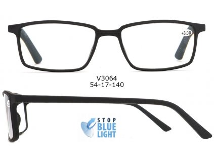 Brýle na počítač V3064  s Blue light filtrem / +3,50 - černé