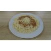 Špagety ala bolognese,sypané sýrem (mleté maso) (1,3,7,12) (2)