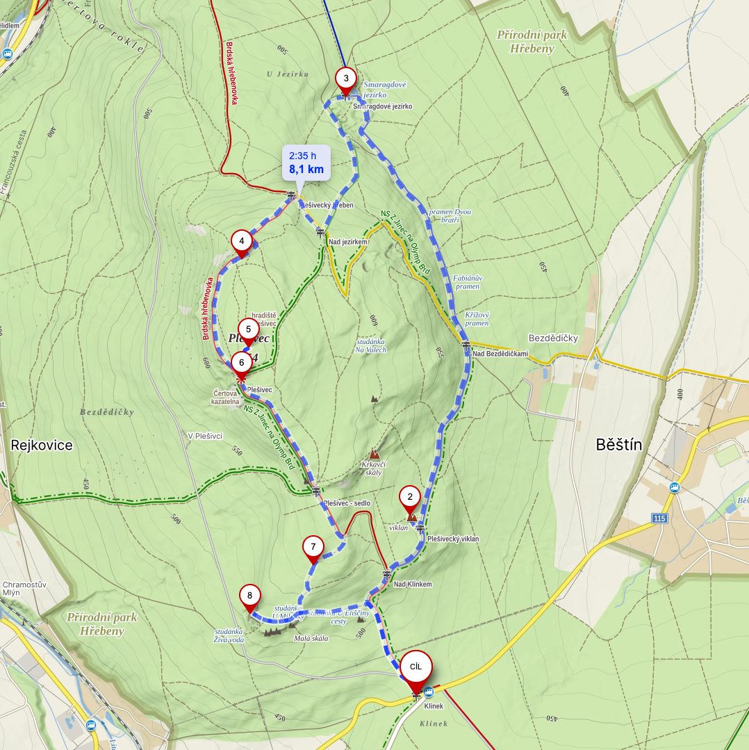Mapa trasy Plešivec v Brdech