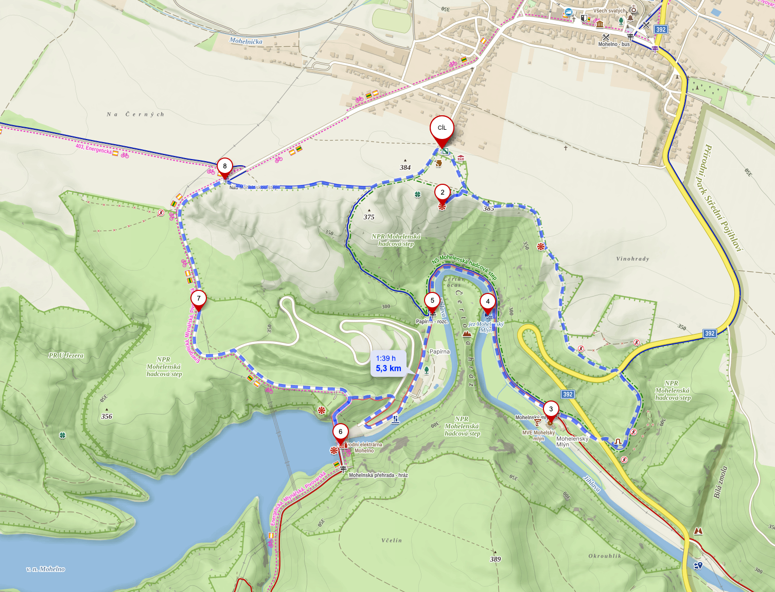 Mapa trasy Mohelenská hadcová step