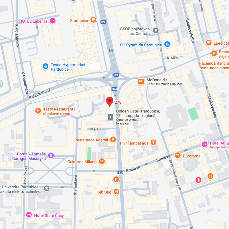 Mapa prodejny Hotovky Pardubice