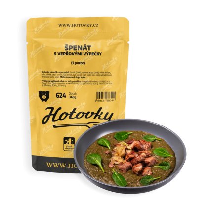 Špenát s vepřovými výpečky (1 porce) hotové jídla hotovky