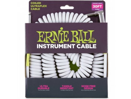 Ernie Ball 6045 30'Coiled Straight/Angle Instrument Cable WH