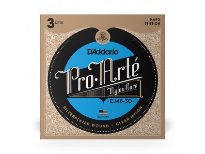 D'Addario EJ46-3D Pro-Arte Nylon Classical Guitar Strings, Hard Tension, 3 Sets