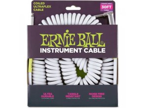 Ernie Ball 6045 30'Coiled Straight/Angle Instrument Cable WH