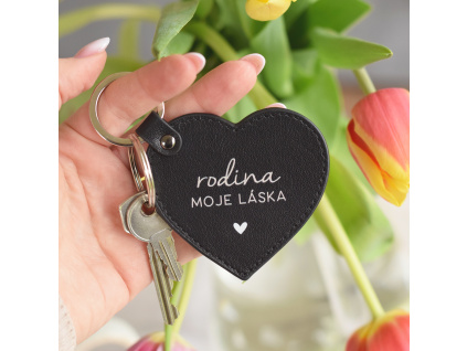 Kožená klíčenka Srdce - Rodina, moje láska.