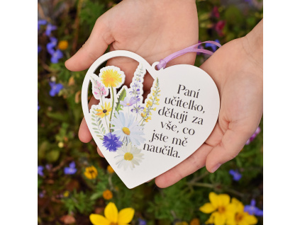 Vyřezávané srdce luční kvítí - Děkuji za vše, co jste mě naučila