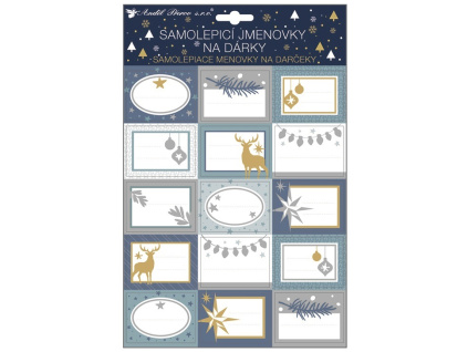Samolepicí jmenovky na dárky s glitry, zimní 30x20 cm, 15 ks