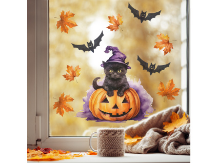 Samolepka na sklo - Kočička čarodějnice