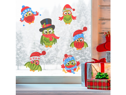 Samolepka na sklo - Sovičky s vločkami