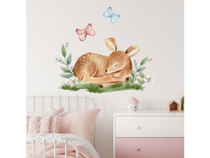 Samolepka na zeď - Srnečka s motýly
