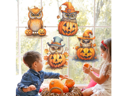 Samolepka na sklo - Halloweenské sovičky