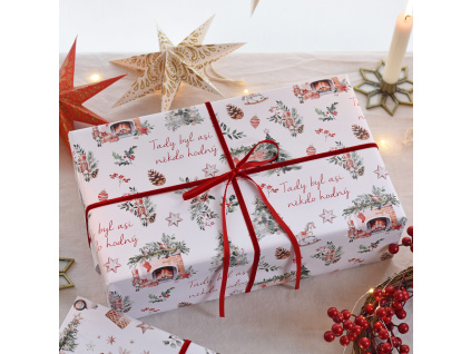 Vánoční balicí papír - Tady byl asi někdo hodný (Vánoce u krbu)